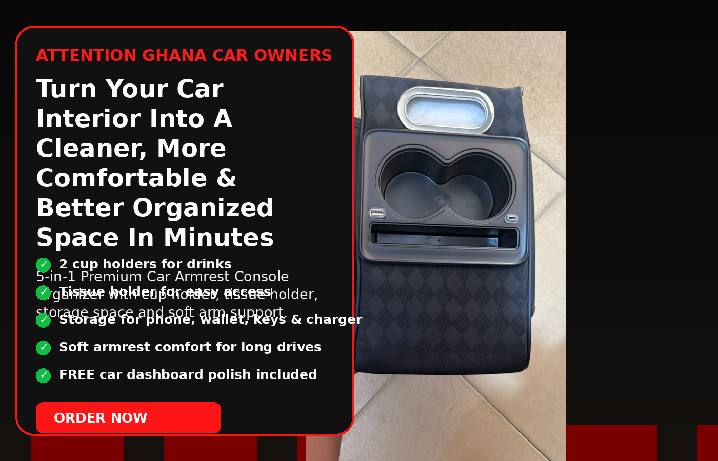 5-in-1 Car Armrest Console Organizer Ghana